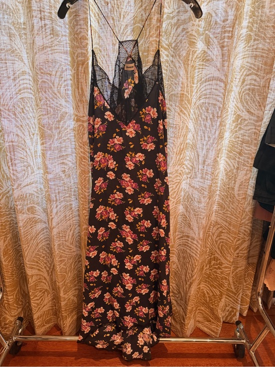 Zadig & Voltaire Dresses & Skirts - Floral Lace-Trim Black Maxi Slip Dress - Pink Floral